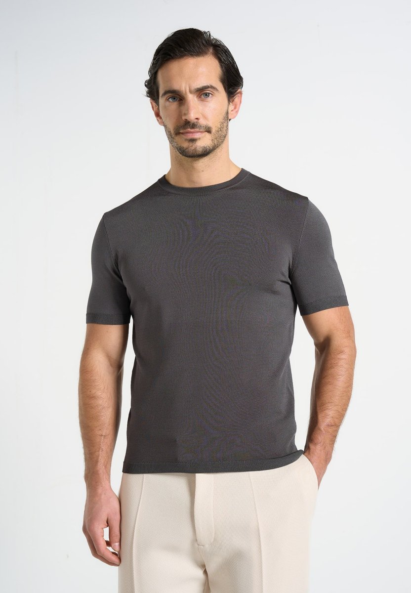 TS010 - Luxe Knitted T-Shirt - Charcoal - Image 3