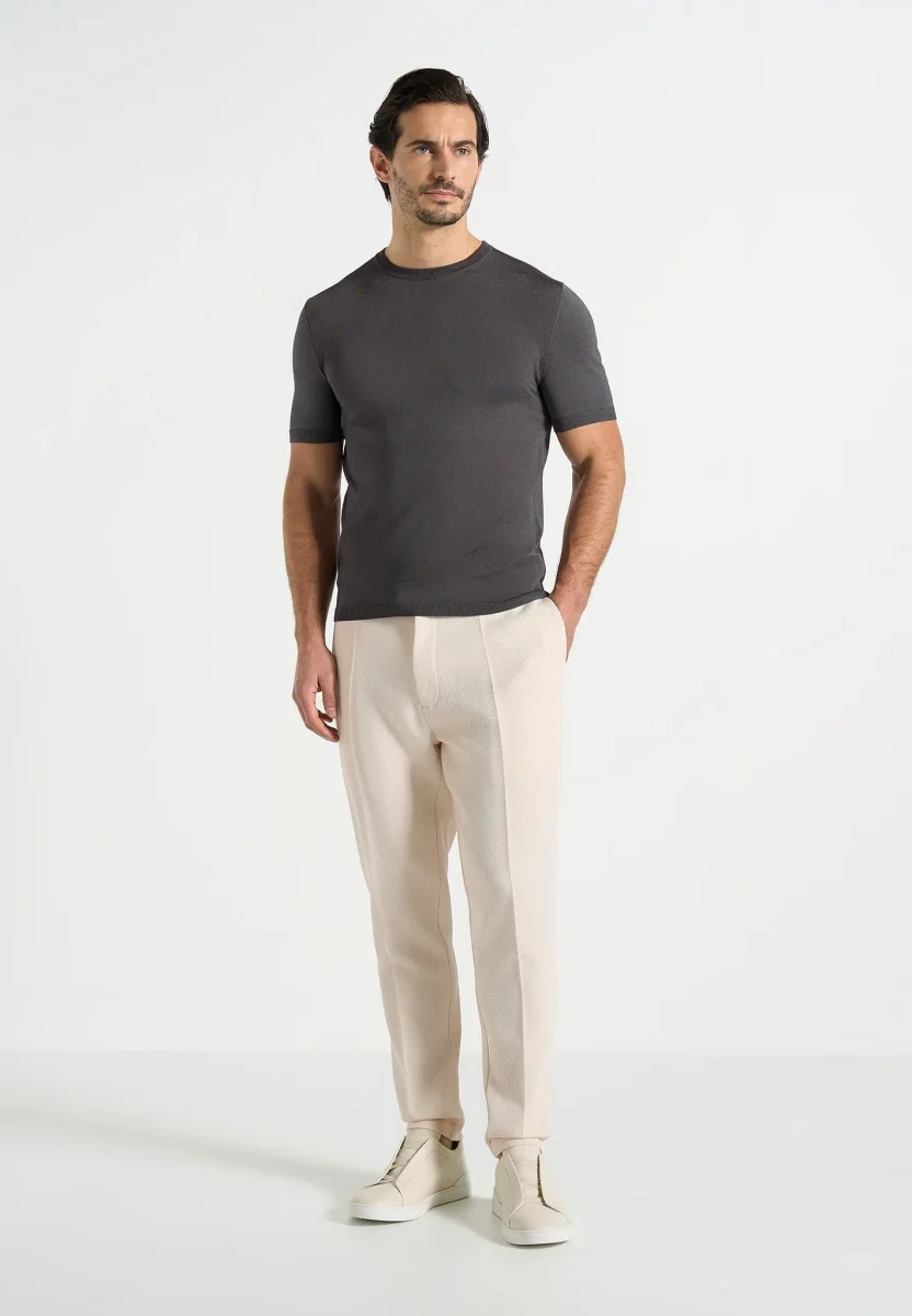 TS010 - Luxe Knitted T-Shirt - Charcoal