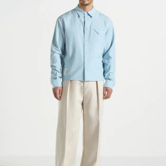 Arlo - Pinstripe Cropped Long Sleeve Shirt - Blue