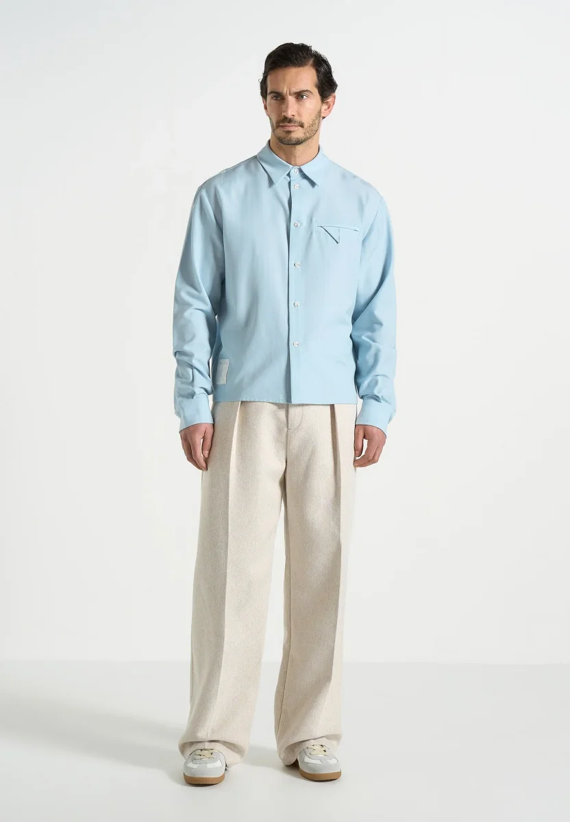 Arlo - Pinstripe Cropped Long Sleeve Shirt - Blue - Image 2