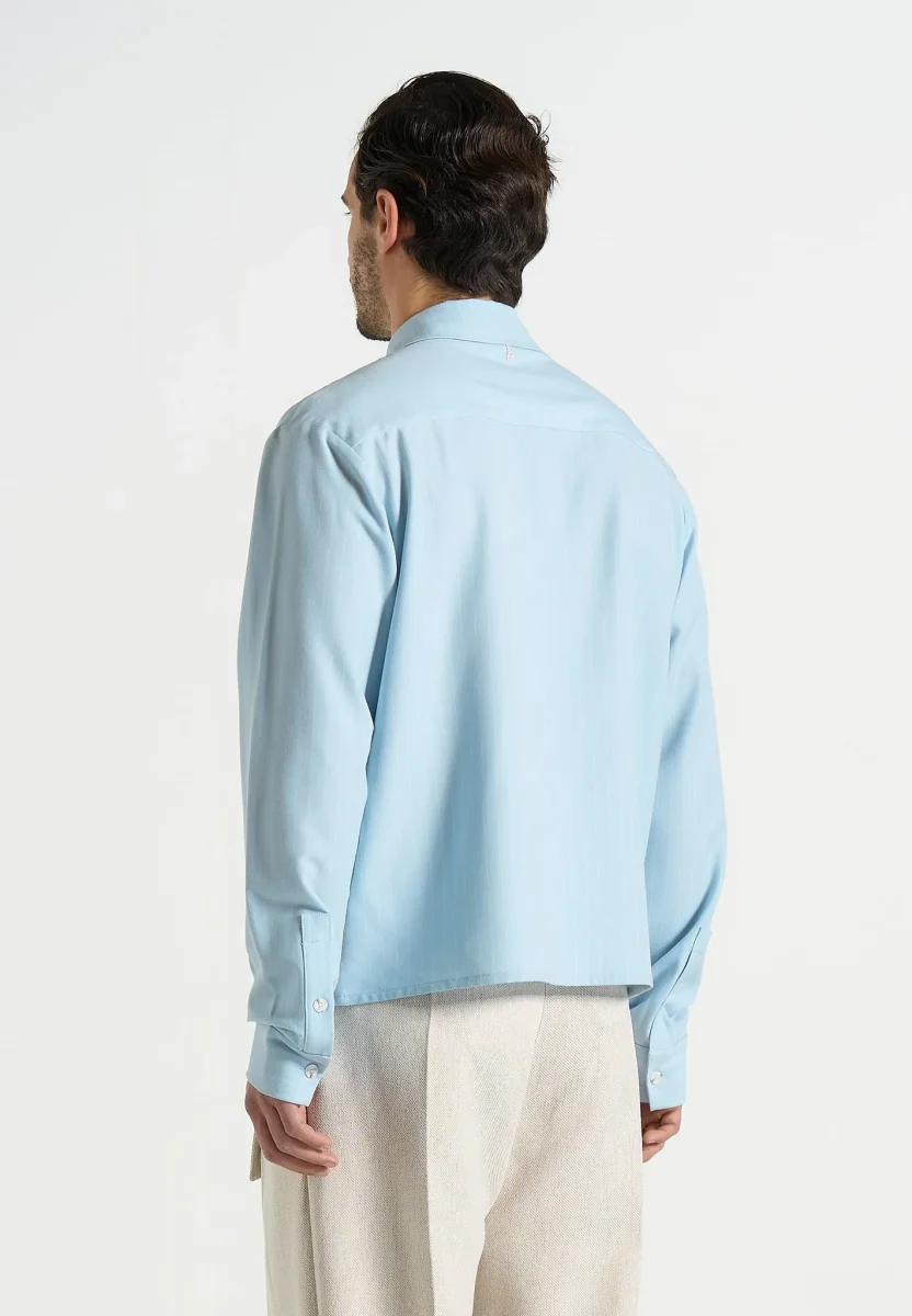 Arlo - Pinstripe Cropped Long Sleeve Shirt - Blue - Image 5