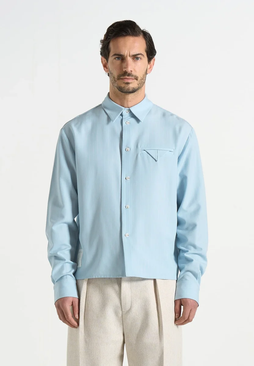 Arlo - Pinstripe Cropped Long Sleeve Shirt - Blue - Image 4