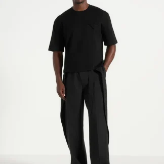 Charles - Wide Fit Wrap Leg Tailored Pants - Black