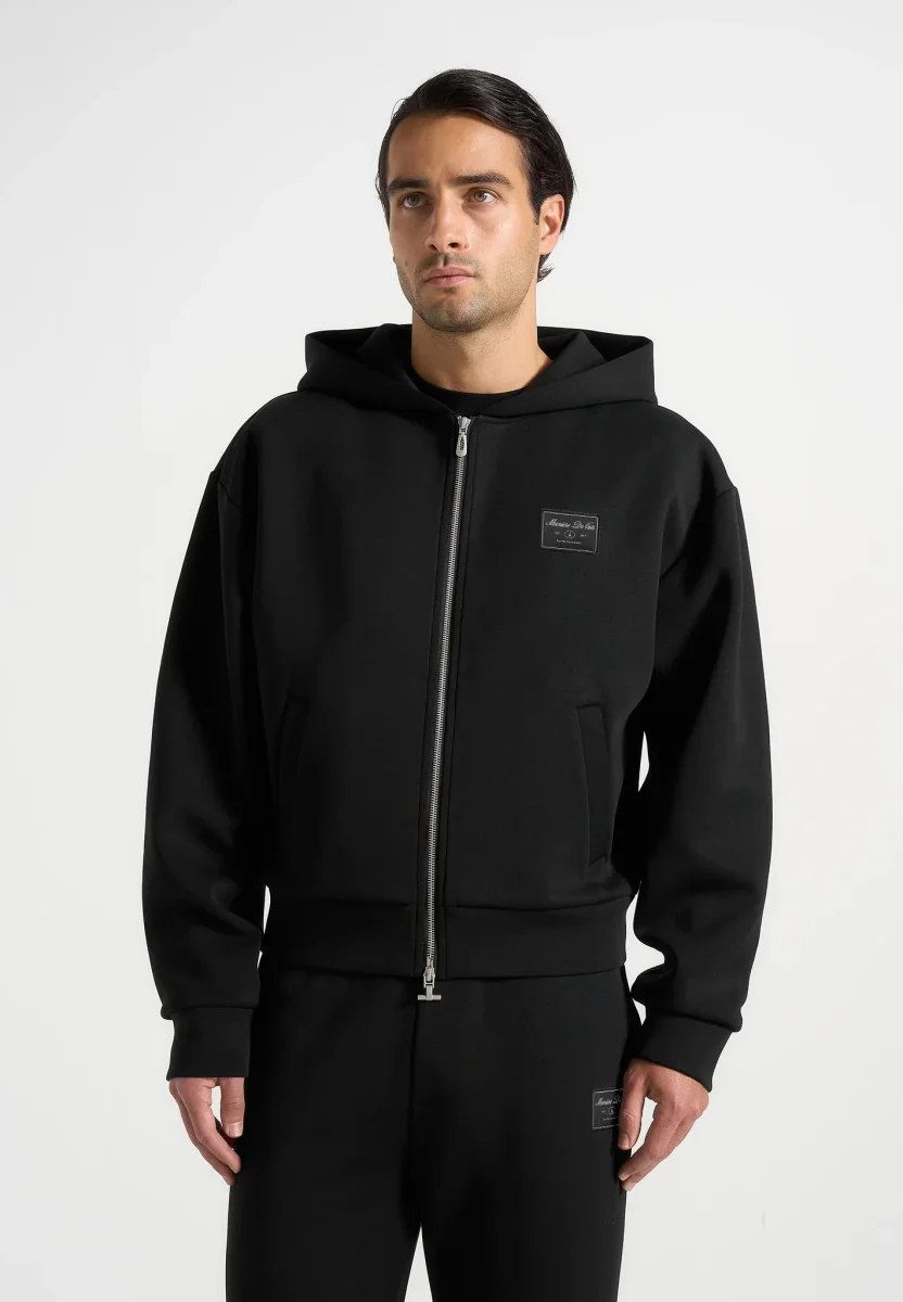 Ray - Unisex Neoprene Cropped Zip Hoodie - Black - Image 3