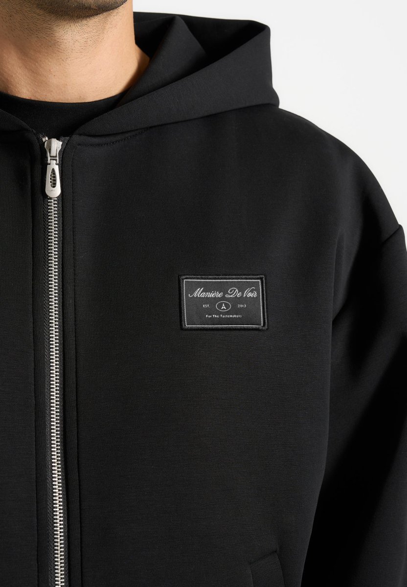 Ray - Unisex Neoprene Cropped Zip Hoodie - Black - Image 7