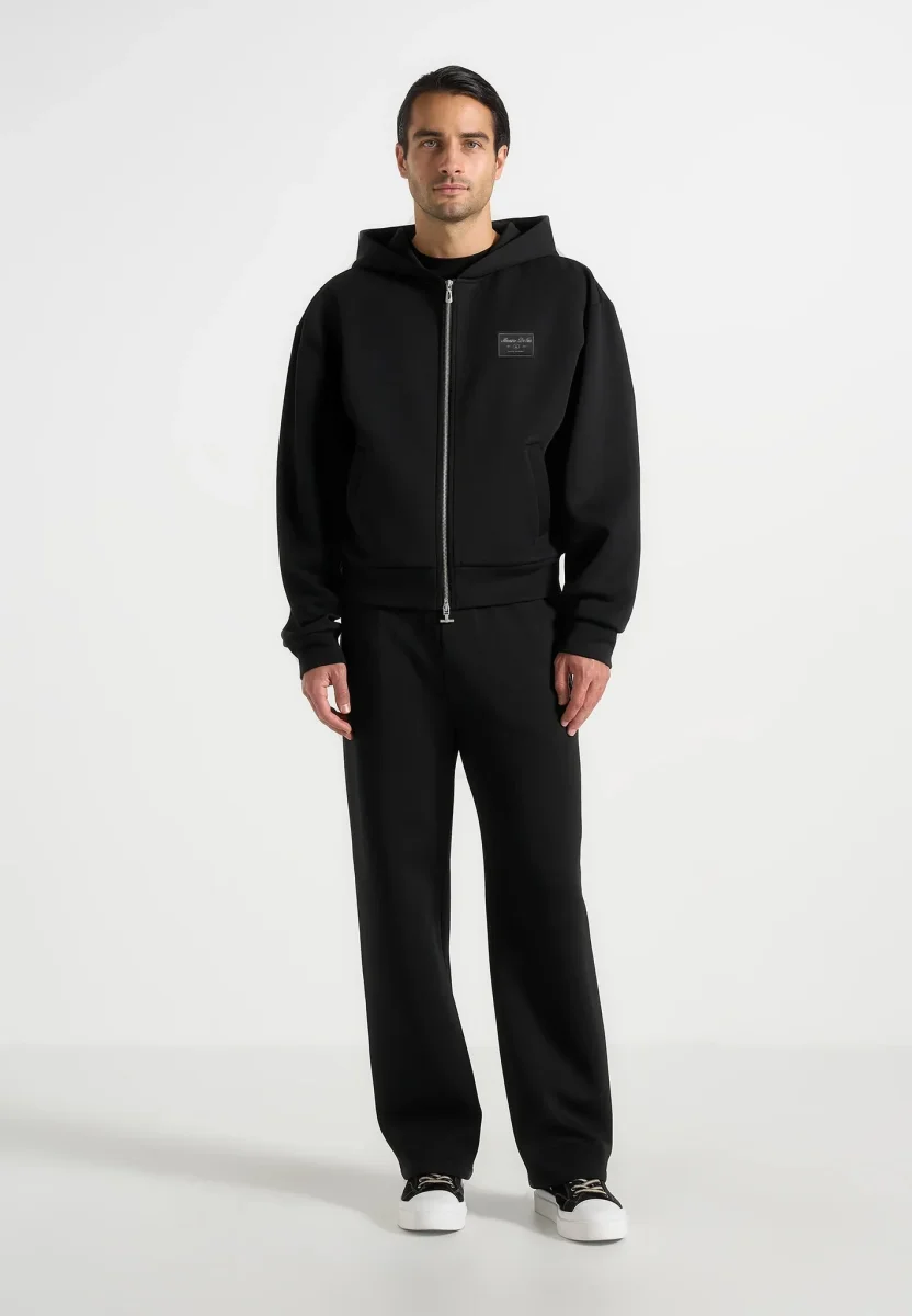 Ray - Unisex Neoprene Cropped Zip Hoodie - Black - Image 5