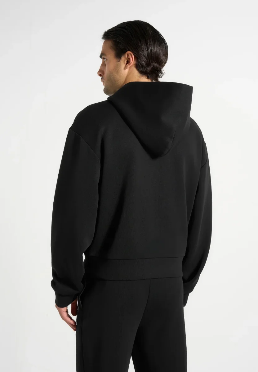 Ray - Unisex Neoprene Cropped Zip Hoodie - Black - Image 9