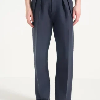 Nolan - Twin Pleat Chino Pants with Stitch Detail - Navy
