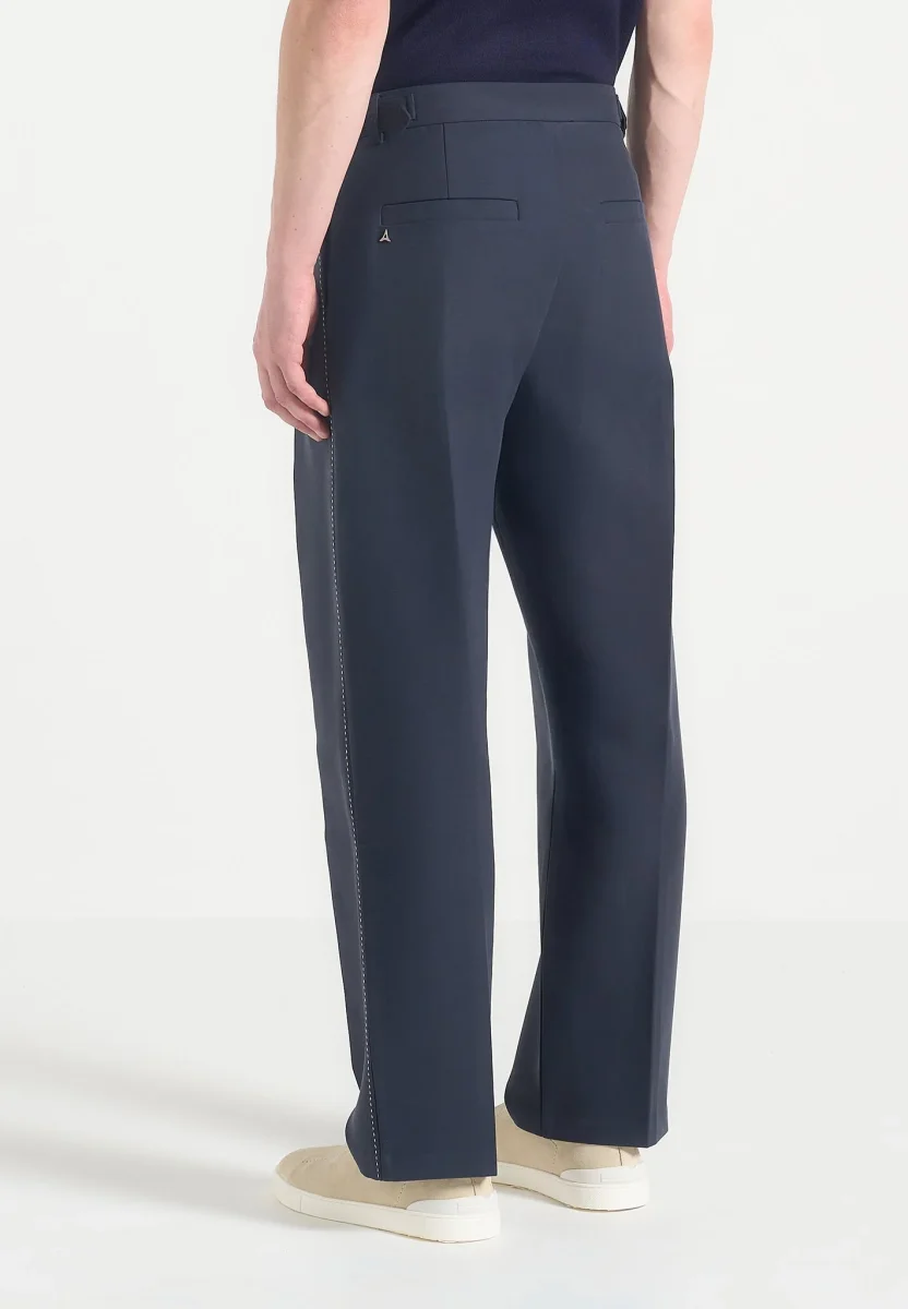 Nolan - Twin Pleat Chino Pants with Stitch Detail - Navy - Image 5