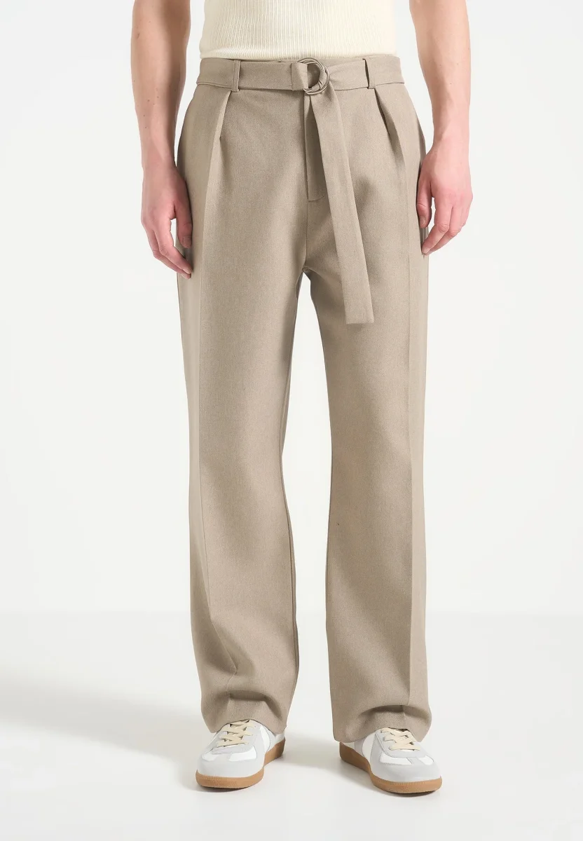 Louis - Relaxed Fit Belted Tailored Pants - Beige - Image 2