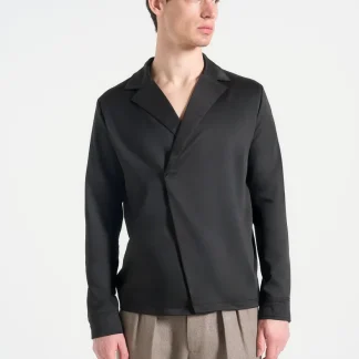 A⁠lban - Satin Double Breasted Shirt - Black