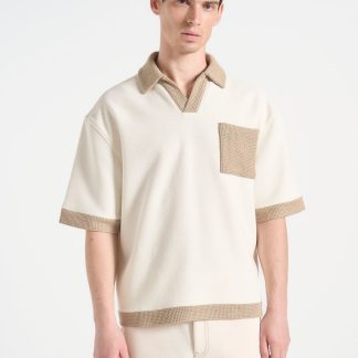 B⁠rice - Boxy Polo Shirt with Crochet Detail - Cream