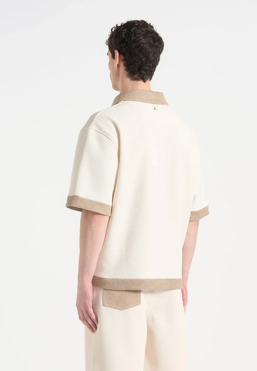 Brice - Boxy Polo Shirt with Crochet Detail - Cream - Image 5