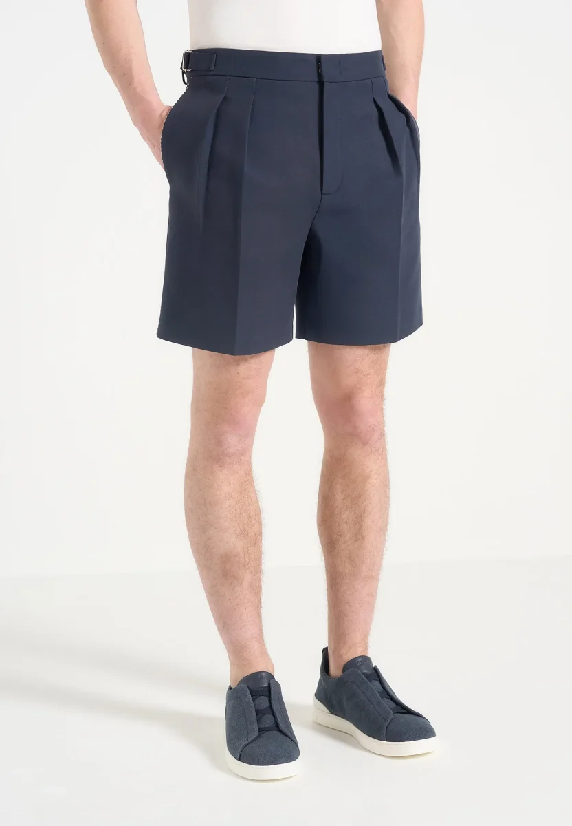 Victorin - Twin Pleat Chino Shorts with Stitch Detail - Navy - Image 2
