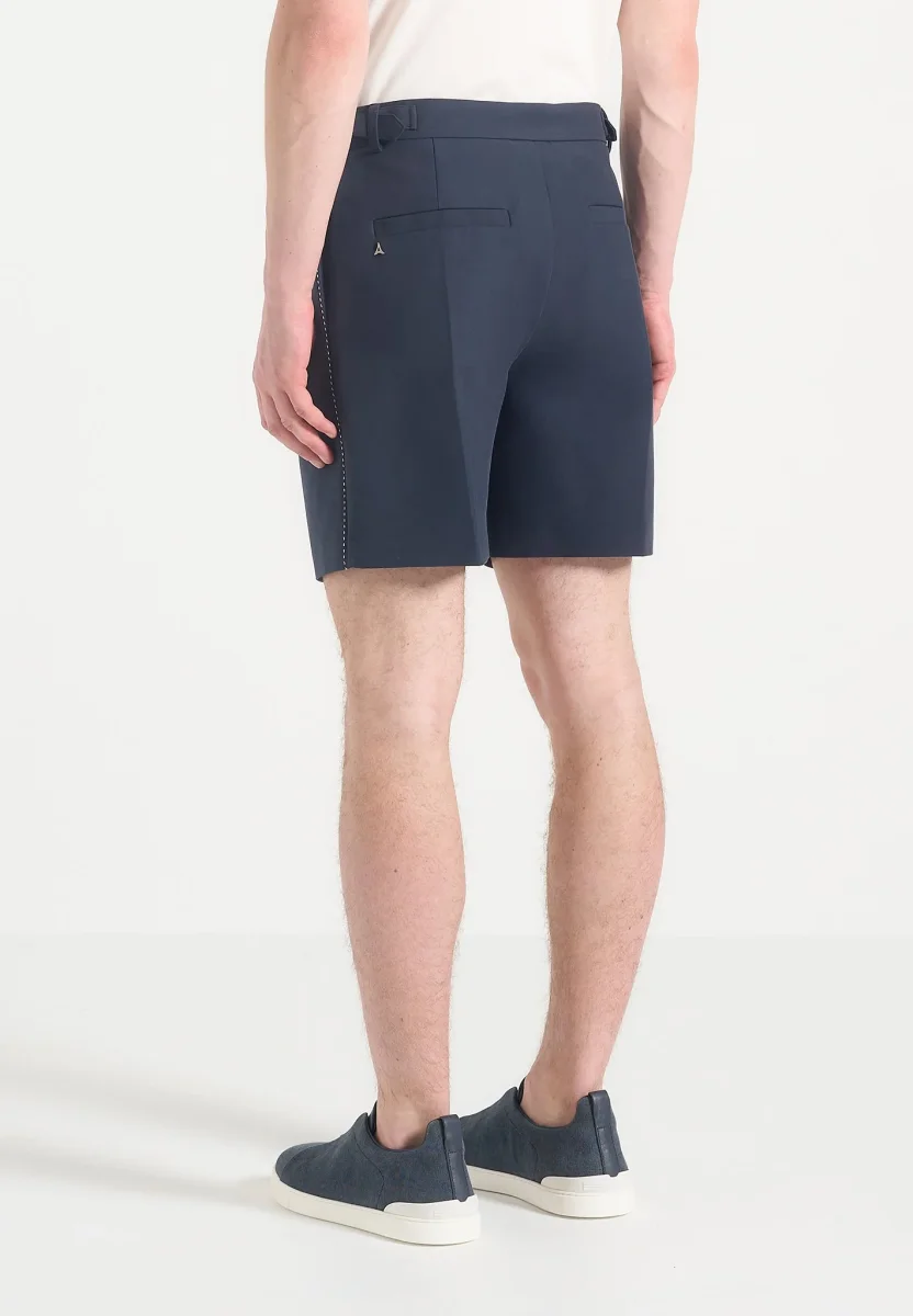 Victorin - Twin Pleat Chino Shorts with Stitch Detail - Navy - Image 5