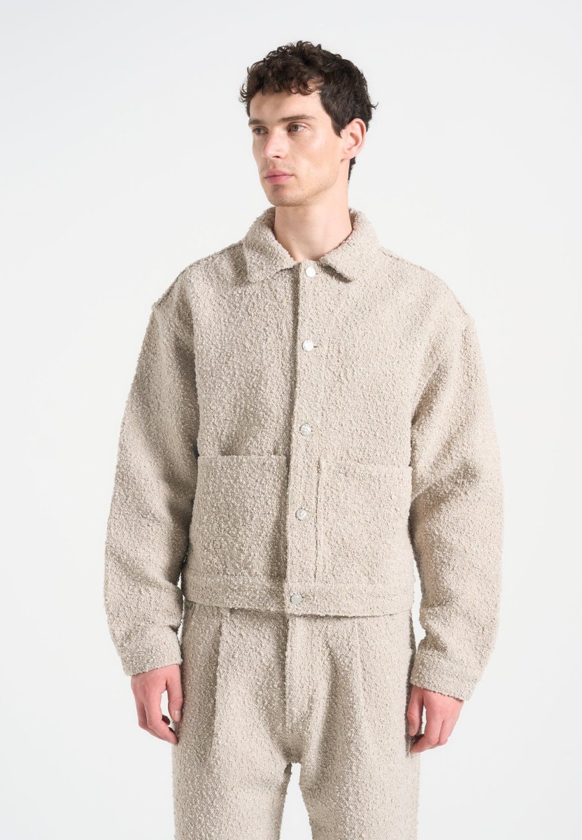 Damien - Boucle Jacket with Back Pleat - Beige - Image 5