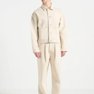 Damien - Denim Jacket with Back Pleat - Cream