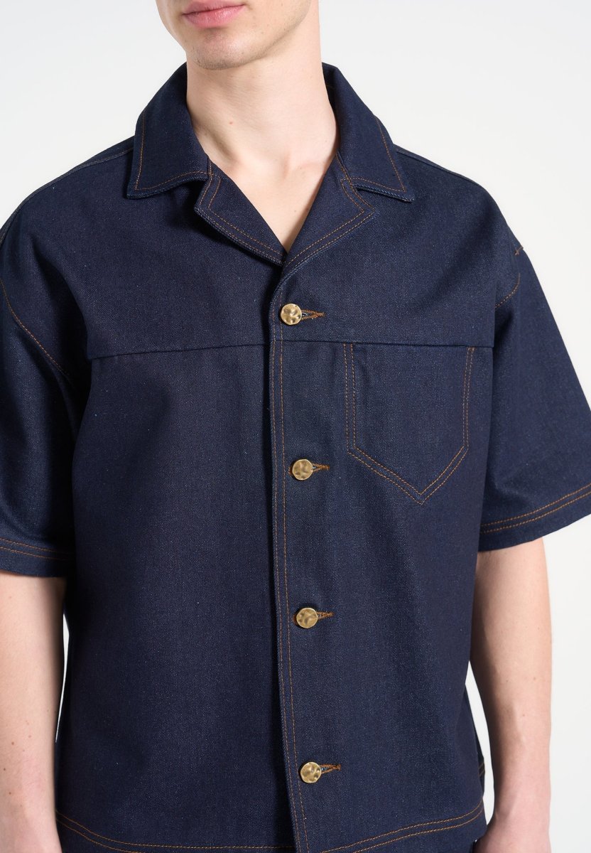 Carl - Boxy Denim Revere Shirt - Indigo - Image 4