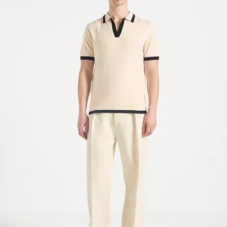 Lambert - Contrast Detail Knit Polo Shirt - Cream