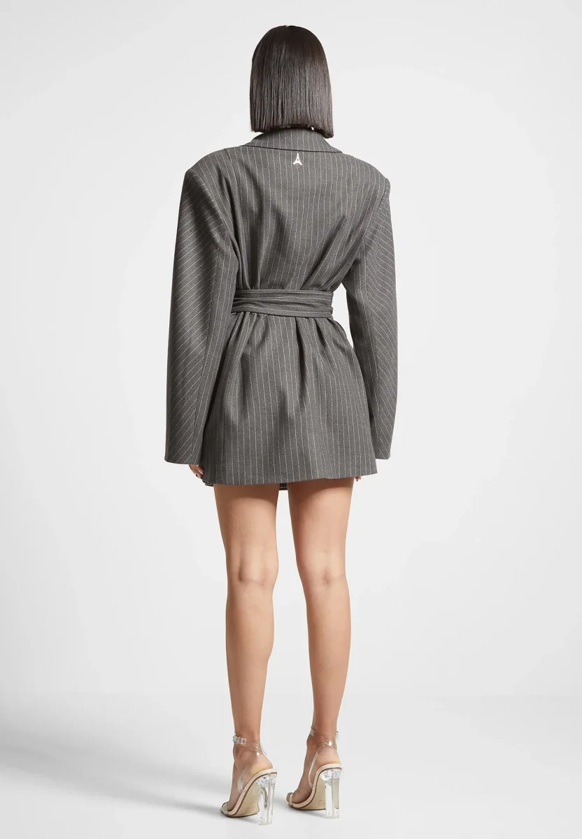 Oversized Pinstripe Blazer Dress - Grey - Image 5