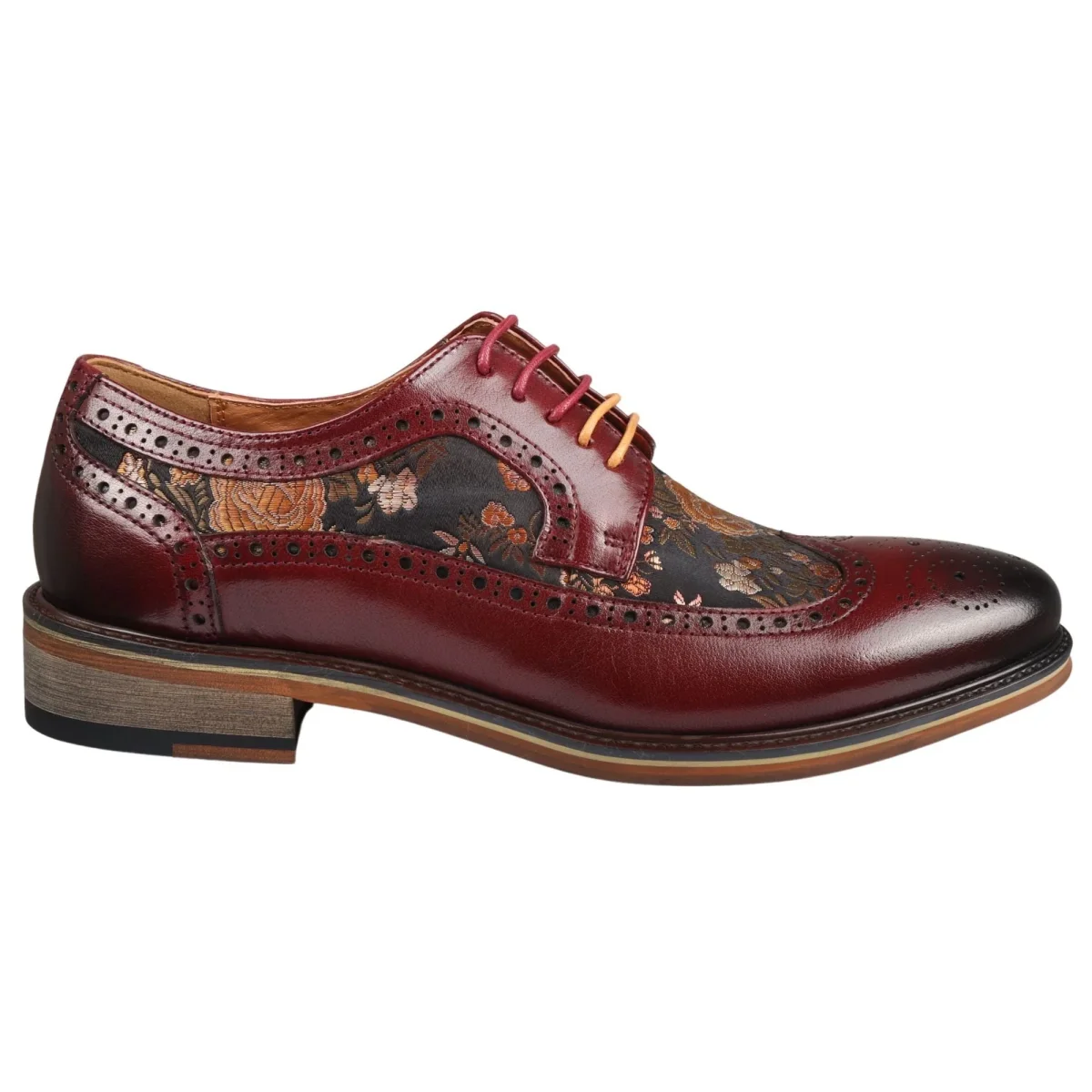 Ross - Sapatos Brogue Masculinos em Couro Vermelho com Estampa Floral - Image 2