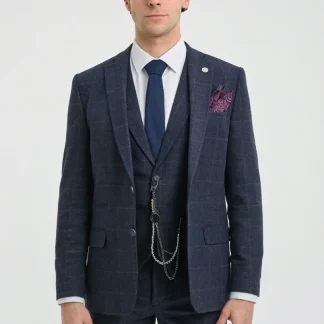 Terno masculino de 3 peças em lã tweed azul marinho xadrez marrom estilo Gatsby dos anos 1920