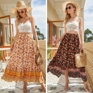 Saia Longa Boho Estampa Retrô