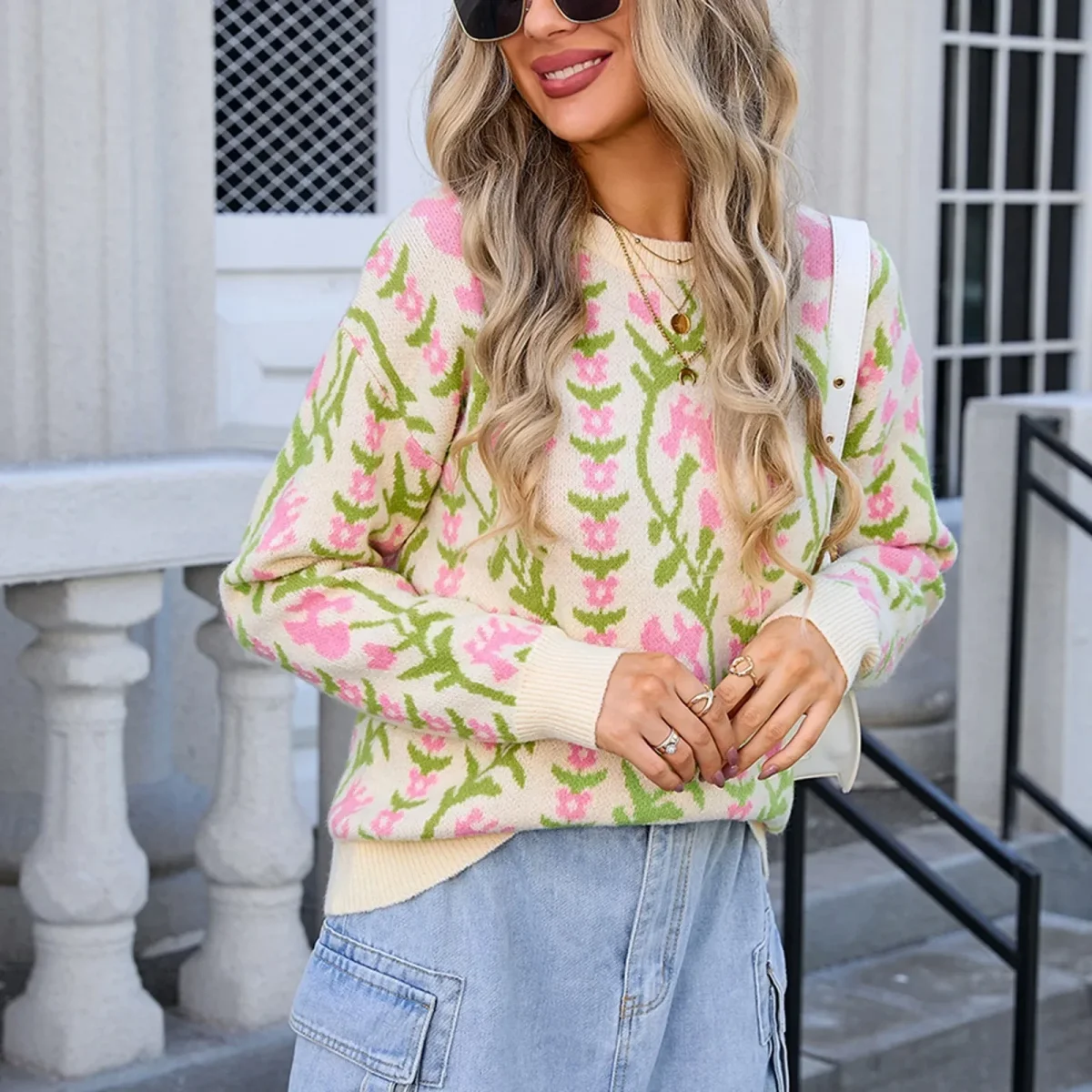 Suéter Boho Tricô Floral - Image 2
