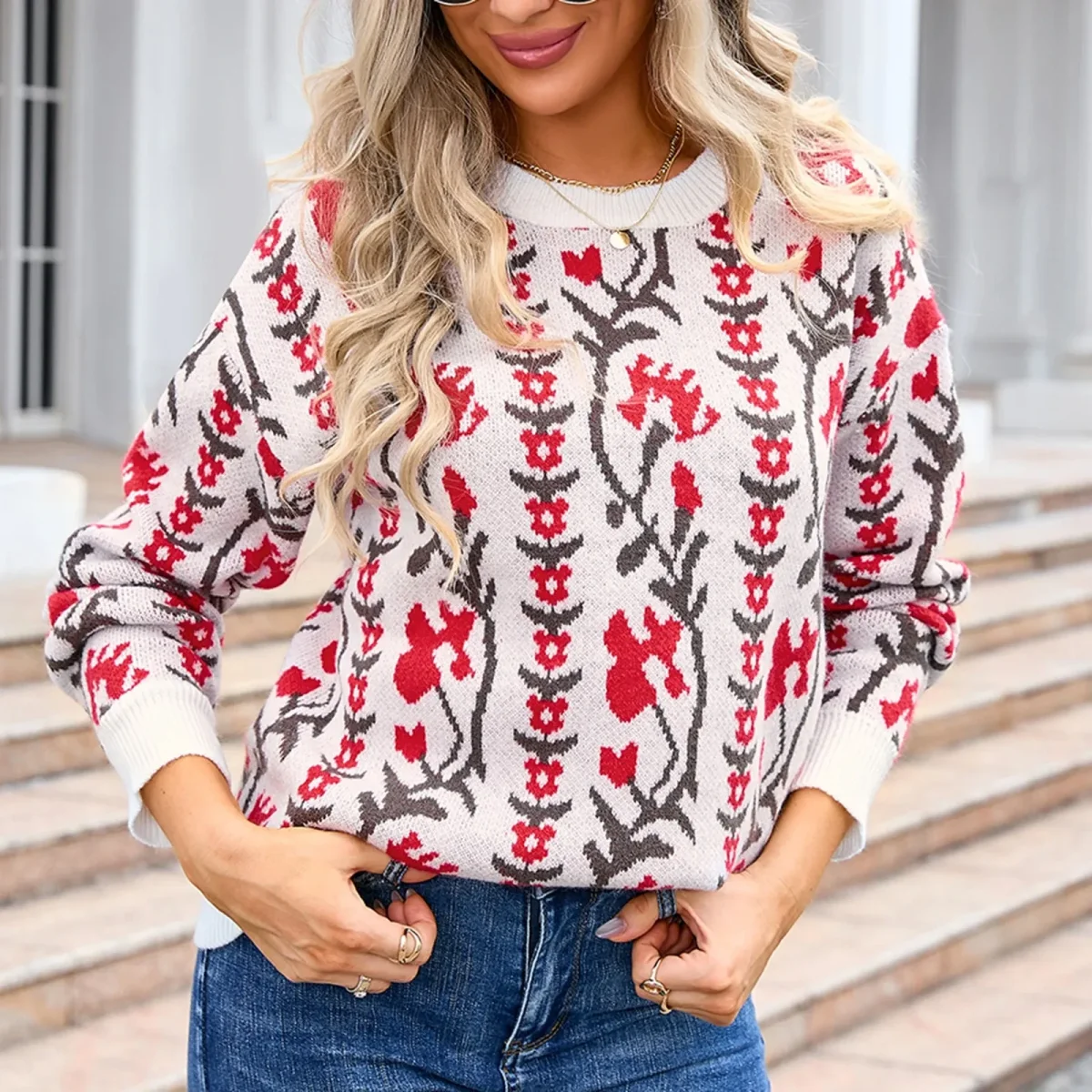 Suéter Boho Tricô Floral - Image 3