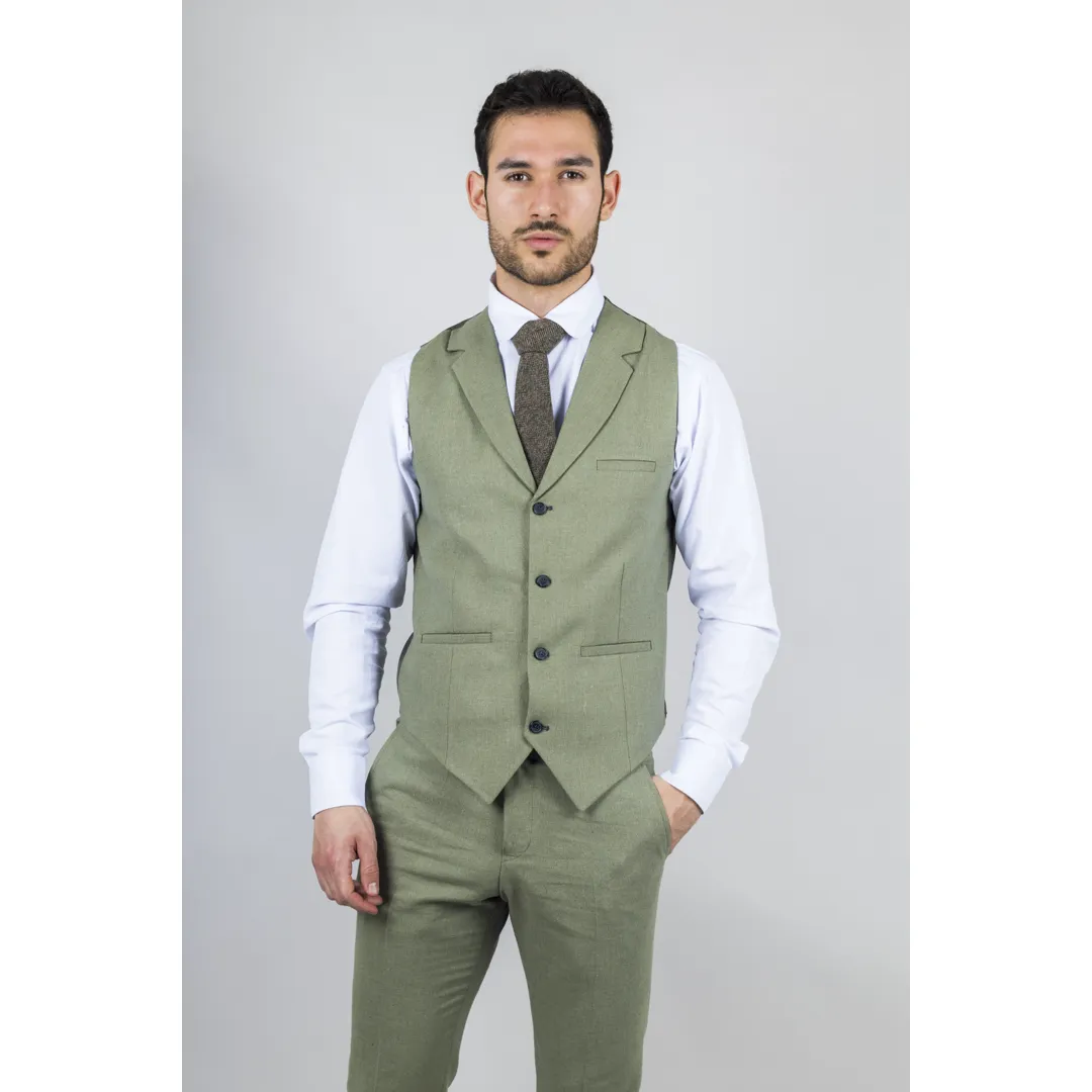Terno de linho de 3 peças TP-22 para casamento de verão, cor sálvia, para homem. - Image 5