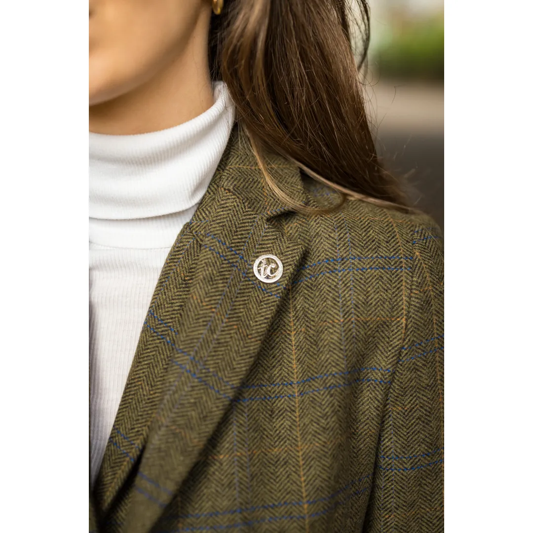 TPSTZ71 - Blazer feminino em tweed verde-oliva - Image 8