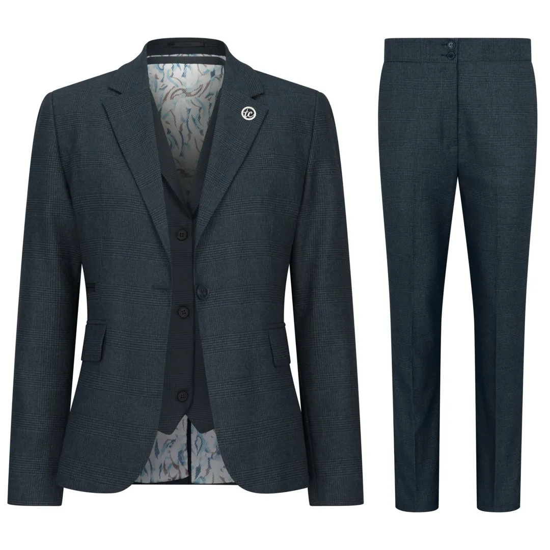TPW53 - Terno feminino verde de 3 peças com estampa Príncipe de Gales - Image 2