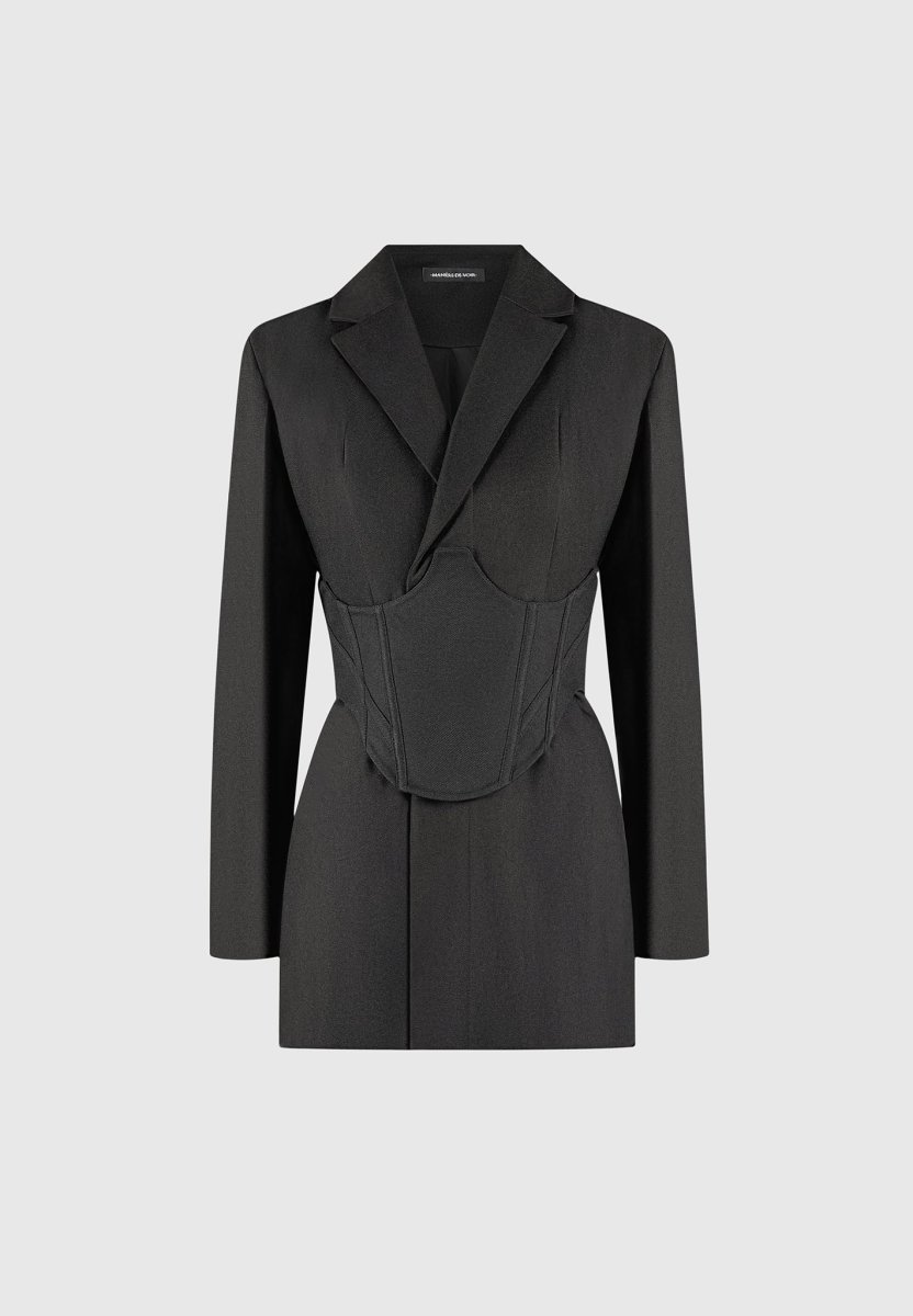 Tailored Blazer Dress with Reversible Corset - Black - Image 9