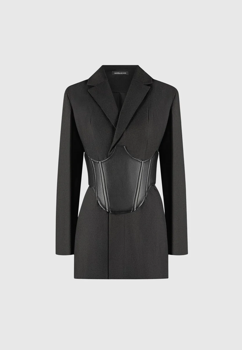 Tailored Blazer Dress with Reversible Corset - Black - Image 8