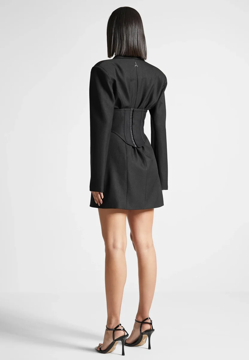 Tailored Blazer Dress with Reversible Corset - Black - Image 6