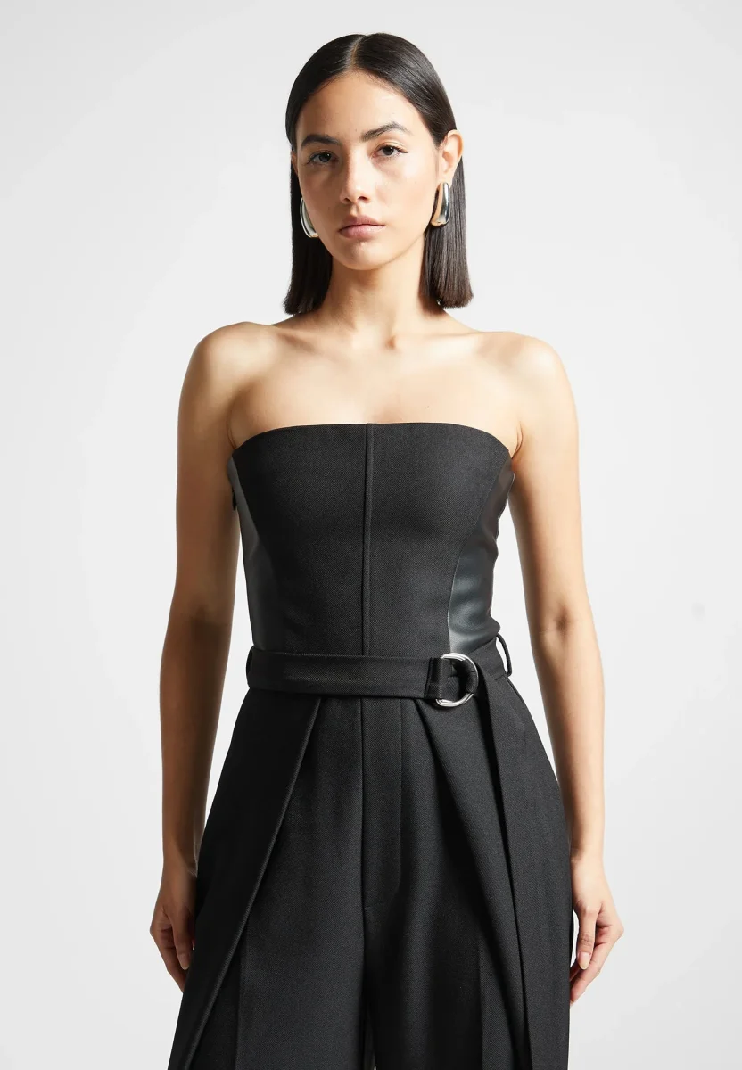 Sabine - Tailored Pleat Jumpsuit with Belt - Black - Image 6