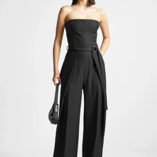 Sabine - Tailored Pleat Jumpsuit with Belt - Black