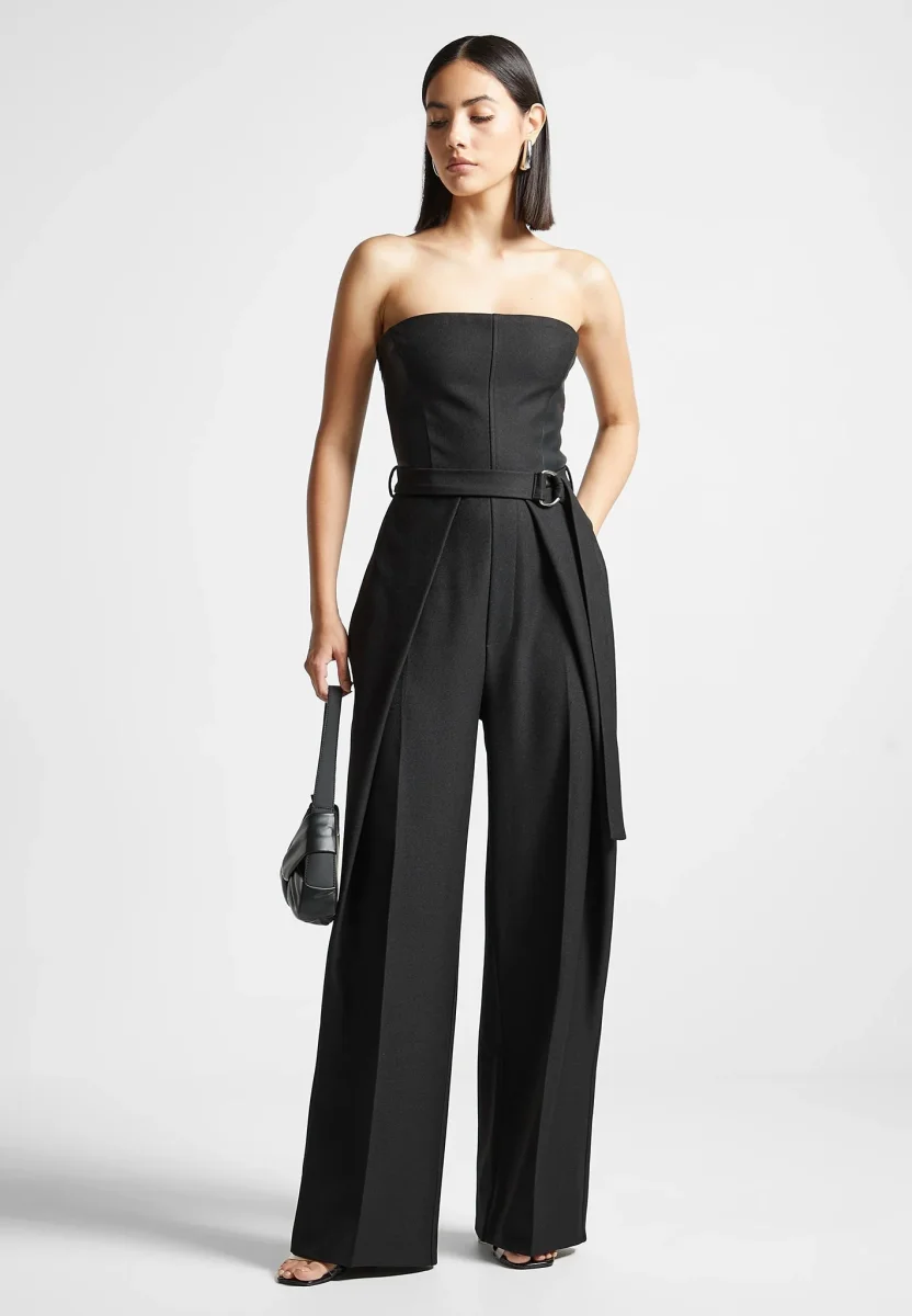 Sabine - Tailored Pleat Jumpsuit with Belt - Black - Image 2
