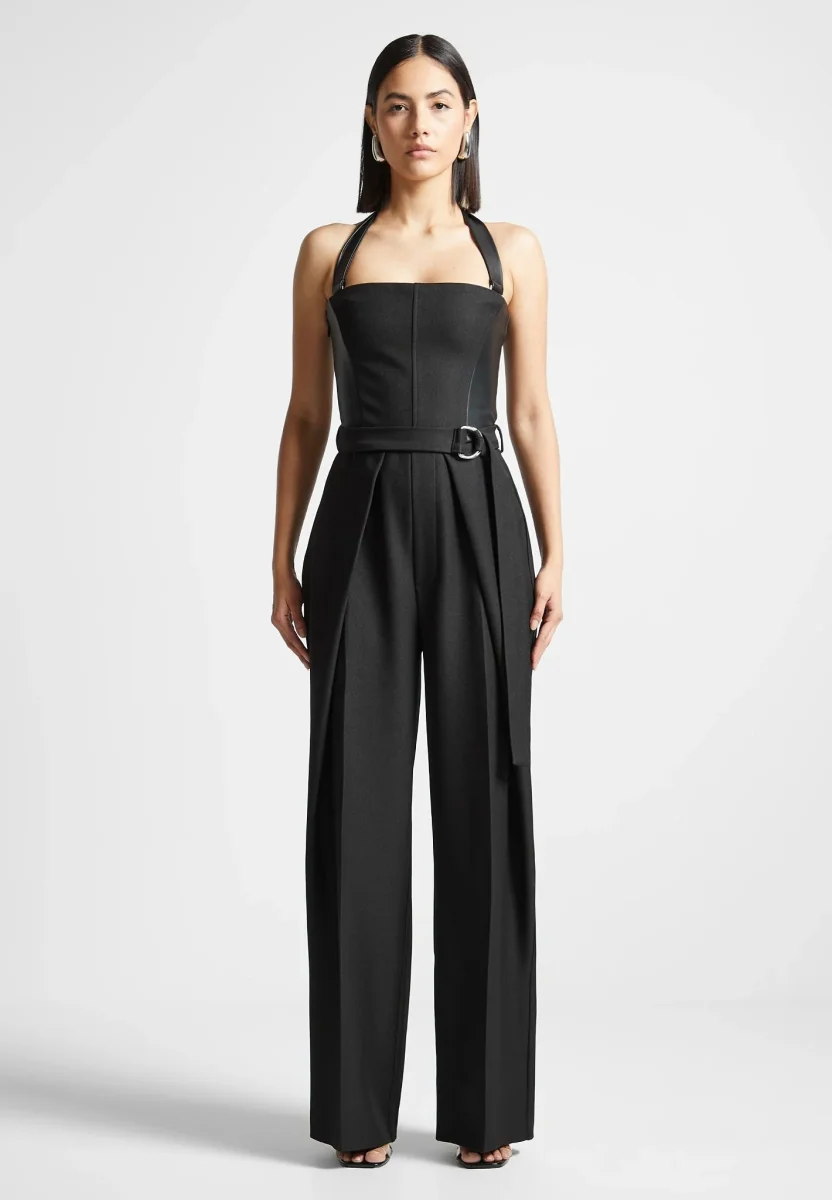 Sabine - Tailored Pleat Jumpsuit with Belt - Black - Image 3