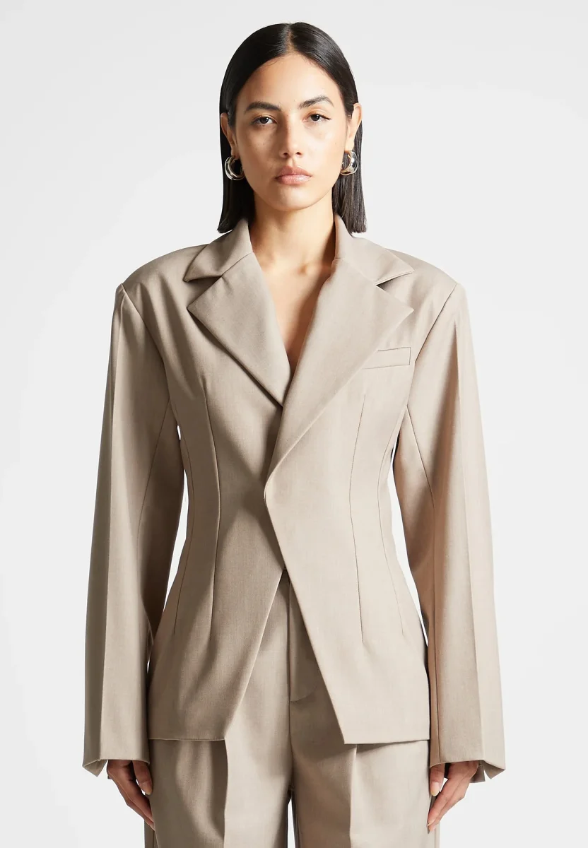 Tailored Double Breasted Blazer - Taupe - Image 3
