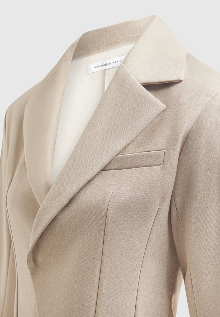 Tailored Double Breasted Blazer - Taupe - Image 7