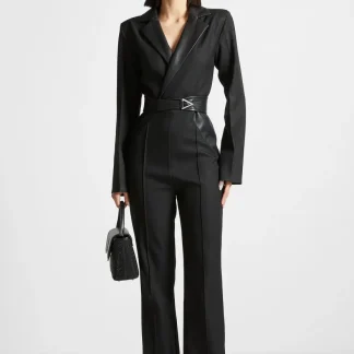 Tailored Fit and Flare Belted Jumpsuit - Black