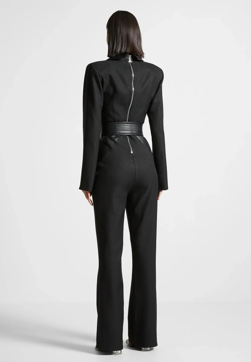 Tailored Fit and Flare Belted Jumpsuit - Black - Image 4
