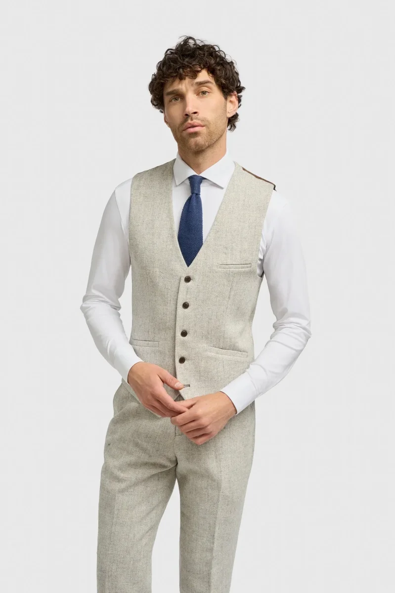 Thomas - Terno masculino cinza de 3 peças em tweed de lã mista - Image 8
