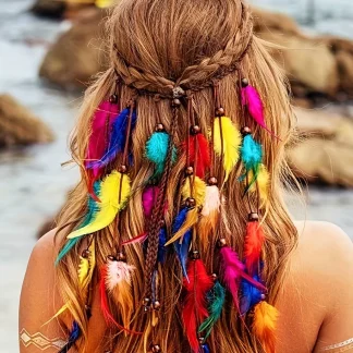 Tiara Boho Penas Coloridas