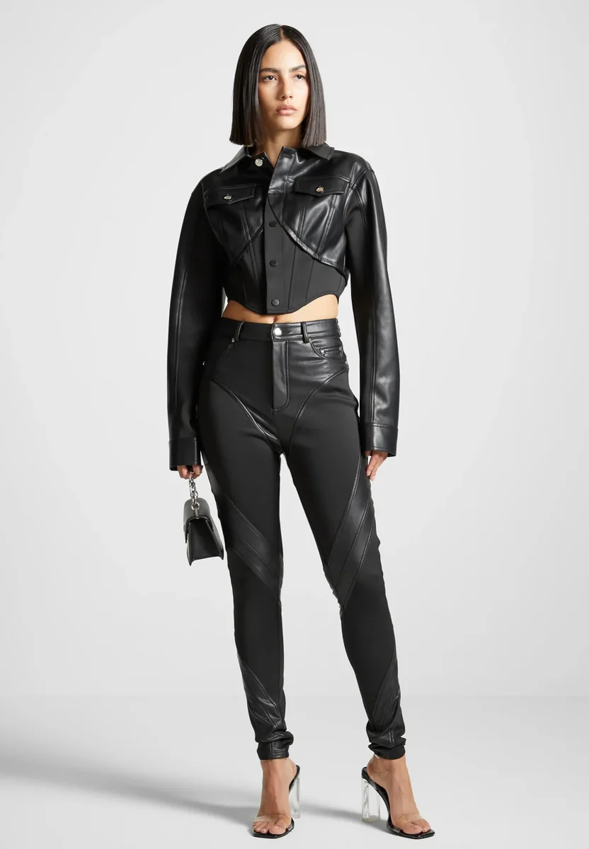 Leather Contour Leggings - Black - Image 3