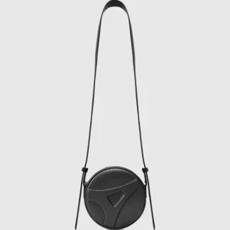 Leather Embossed Eiffel Round Bag - Black