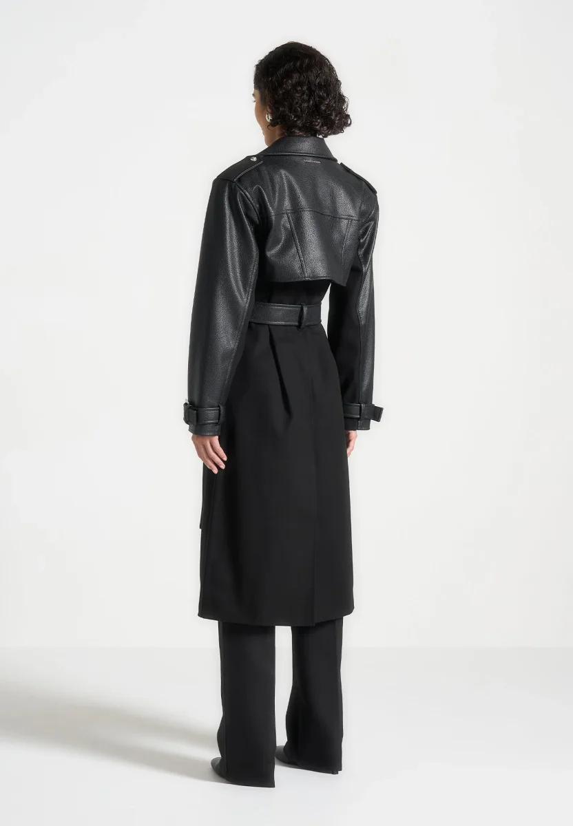 Ayleen - Leather Biker Trench Coat - Black - Image 5