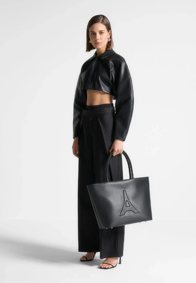 Leather Eiffel Tote Bag - Black - Image 3