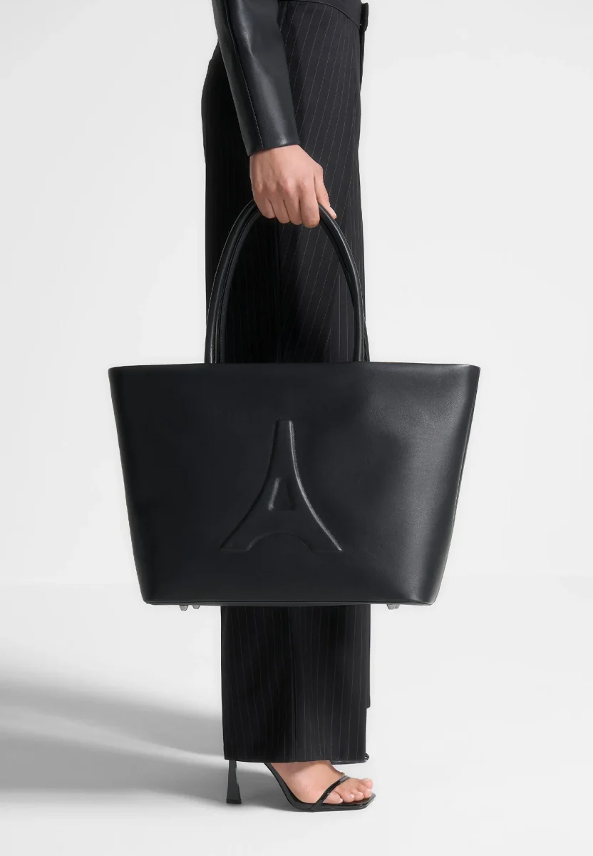 Leather Eiffel Tote Bag - Black - Image 4